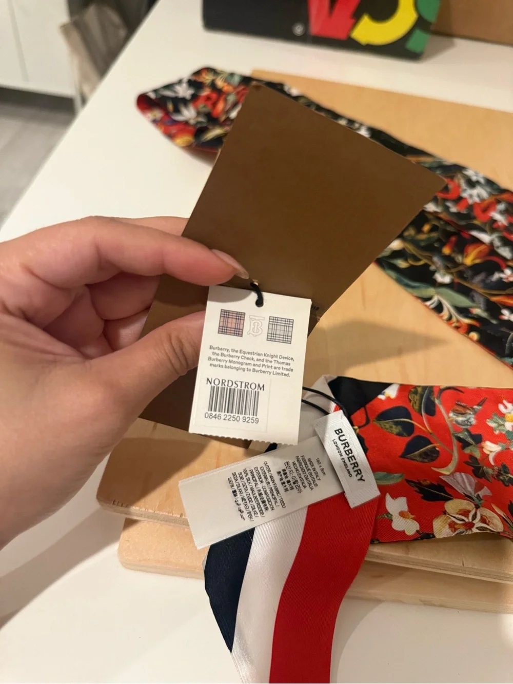 Burberry Red & Black Floral Silk Twilly